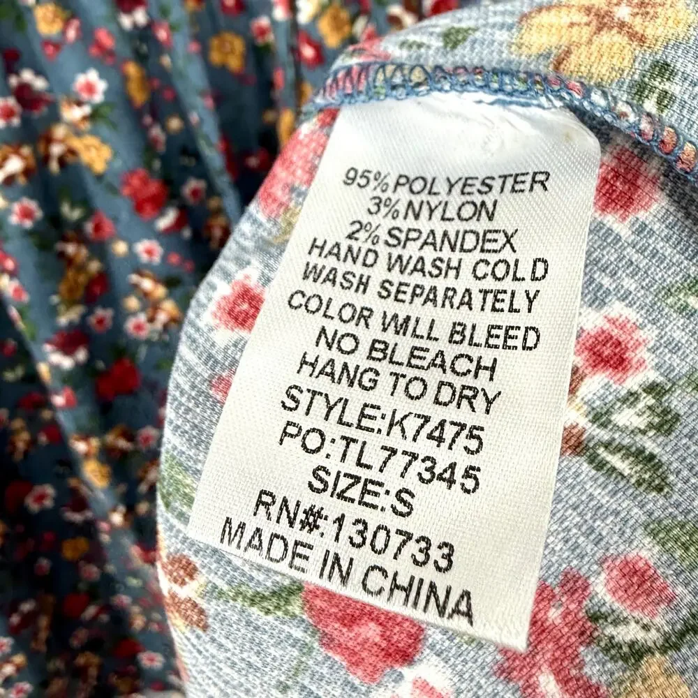 UMGEE Sz Small Floral Corduroy Dress Long Sleeve Fall Winter Autumn Artsy Blue - Picture 8 of 9